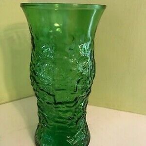 Vintage Mid Century Lg Green Crinkle HOOSIER GLASS Vase